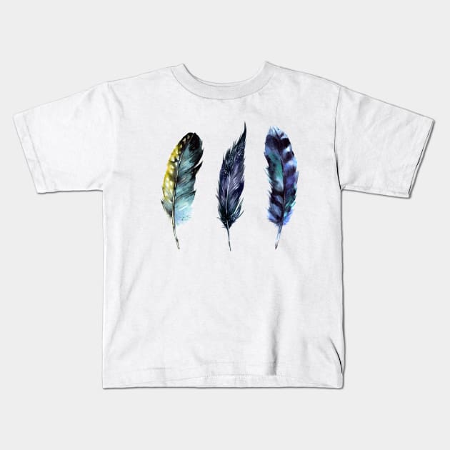Feathers on Stripes Kids T-Shirt by machare